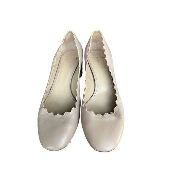 CHLOE Beige Leather Scalloped Block Heel Pumps Made Italy USA Size 8, MSRP:$550 - Picture 6 of 10